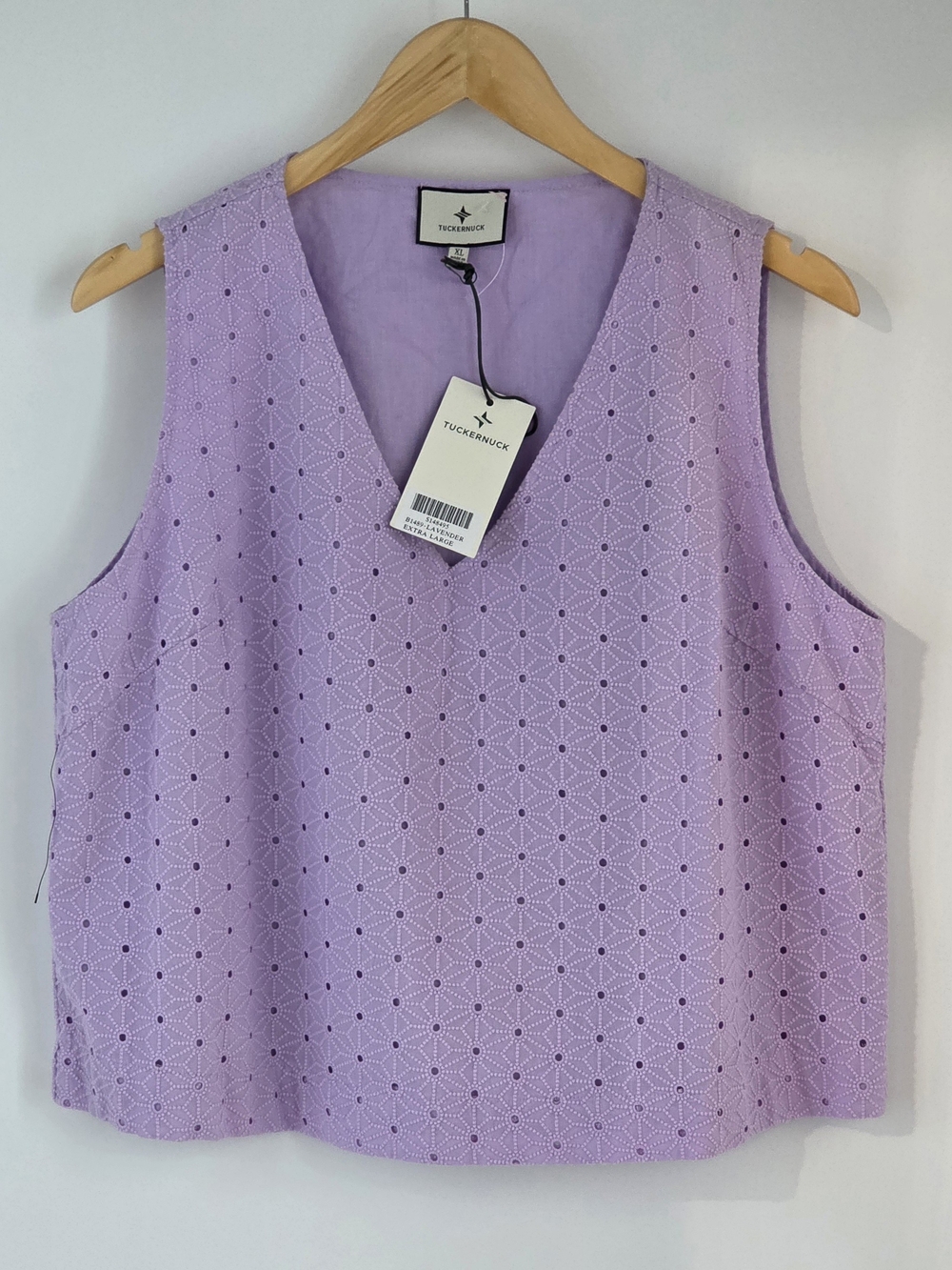 Tuckernuck Lavender Eyelet V-Neck Cotton Sleeveless Tank Womens Size XLarge